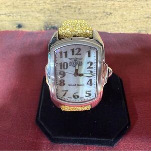 Invicta Gold Strap Watch with Silver Case